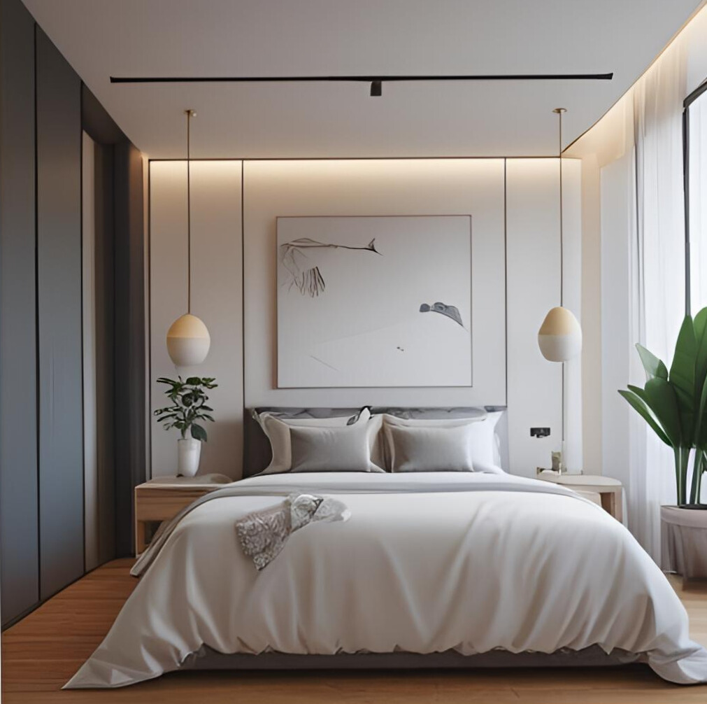 Acar Mimarlık tarafından tasarlanan Bağdat Avenue Residences yatak odası, minimal çizgiler ve sıcak aydınlatma detaylarıyla tasarlandı.